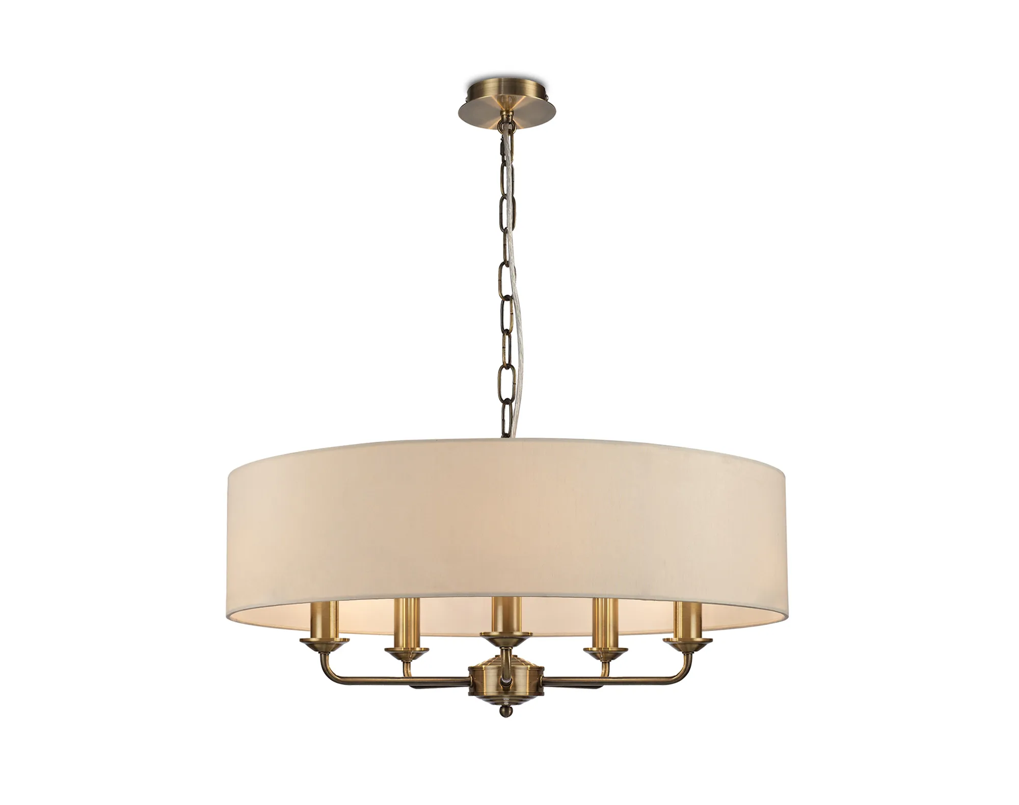 DK0037  Banyan 60cm 5 Light Pendant Antique Brass, Ivory Pearl